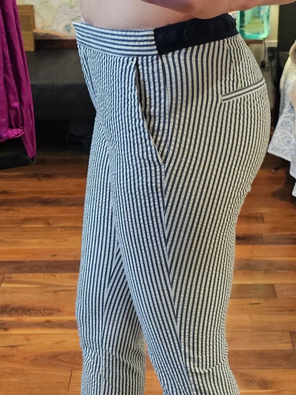 Zara Navy and White Striped Trousers